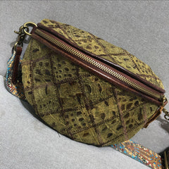 Vintage boho bohemian structured leather geometric tooled saddle bag, Handmade handbag, Small Leather Bag