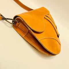 Vintage Designer Saddle Bag, Cowhide Leather Handbag, Retro Handcrafted Women Crossbody Bag, Gift for Her