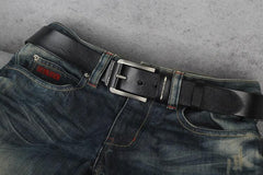 Vintage Distressed Leather Belt Black Brown Genuine Full Grain Leather Snap Belt, Handmade Minimalist Leather Belt, Gift for Him/Her