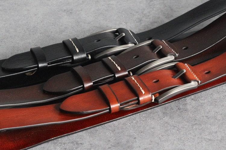 Vintage Distressed Leather Belt Black Brown Genuine Full Grain Leather Snap Belt, Handmade Minimalist Leather Belt, Gift for Him/Her