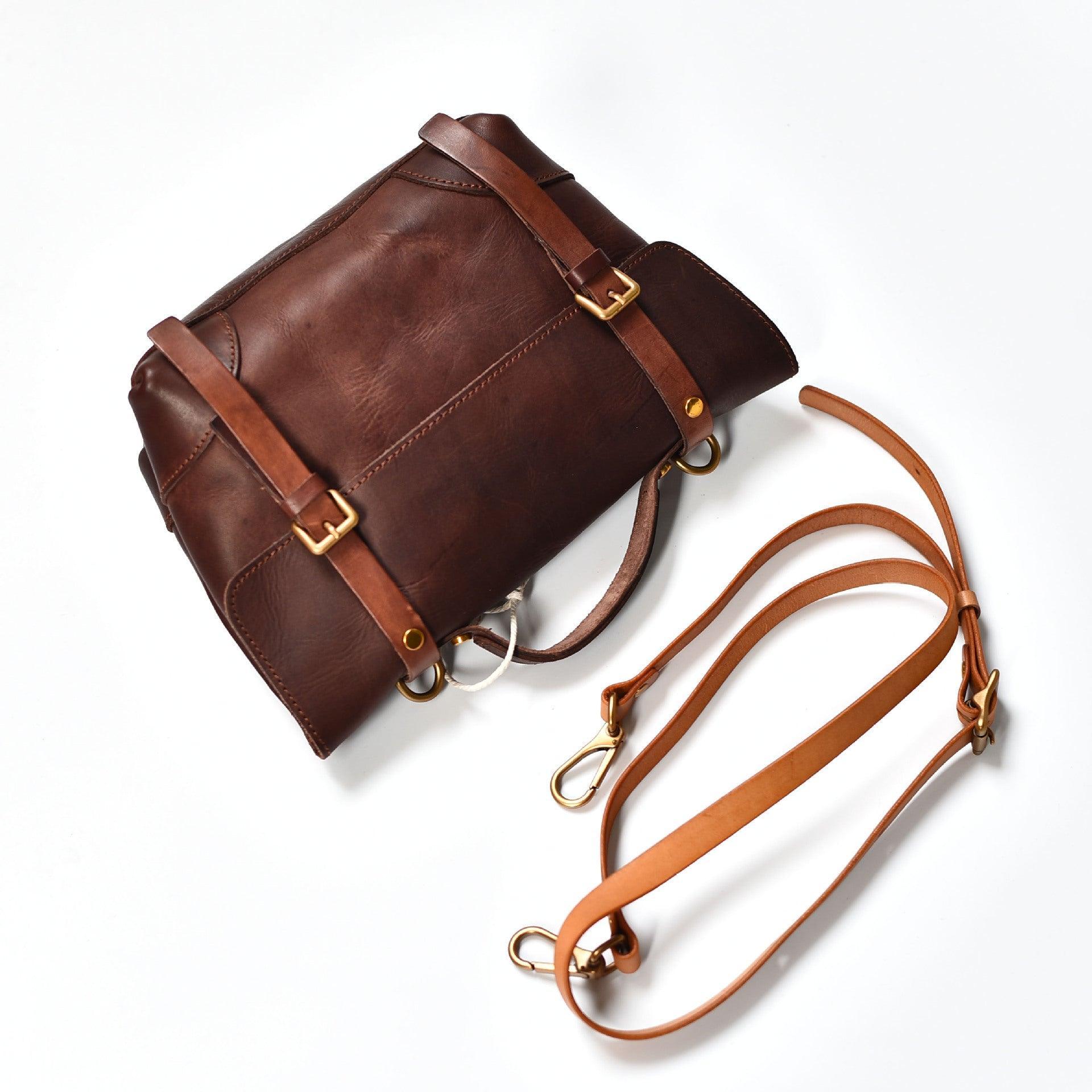 Vintage Italy Cowhide Leather Messenger Bag | Leather Shoulder Bag | Handmade Hand Bag | Leather Contrast Color Crossbody Bag - Alexel Crafts