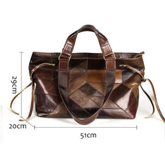 Vintage Large Genuine Leather Patchwork Contrast Handbag // Fashion Leather Travel Weekender Bag // Handcrafted Handle Bags // Extra Large