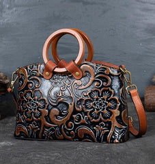 Vintage Small Leather Square Handbag, Embossed Shoulder Strap Bag, Retro Patterned Women's Crossbody Bag, Gift for Her