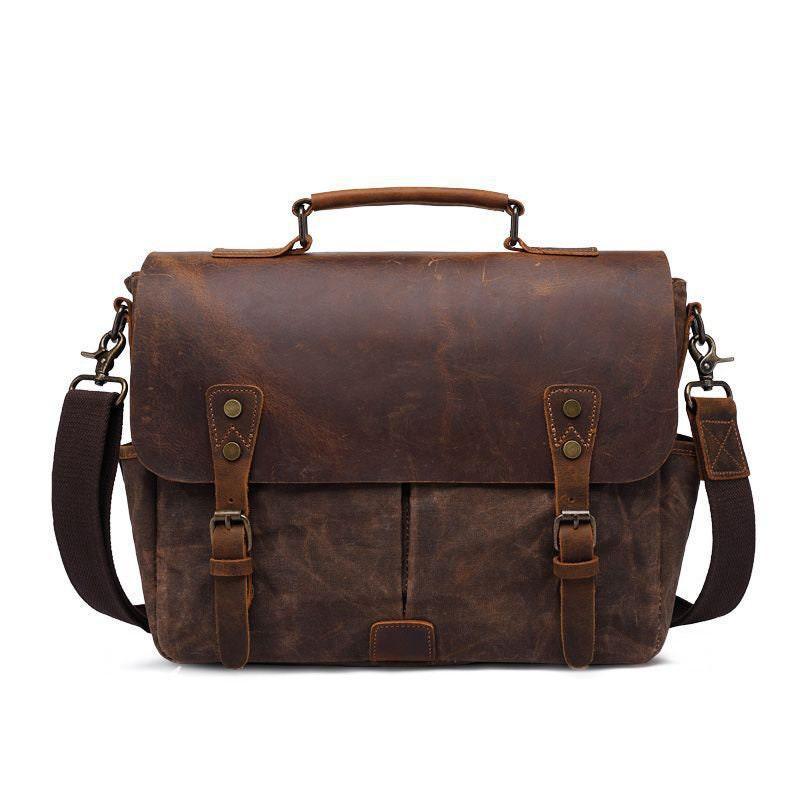 Waxed Canvas and Cowhide Leather Messenger Bag Men Satchel Briefcase Vintage Crossbody Bag Shoulder Bag Laptop Bag Unique Groomsmen Gifts