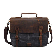 Waxed Canvas and Cowhide Leather Messenger Bag Men Satchel Briefcase Vintage Crossbody Bag Shoulder Bag Laptop Bag Unique Groomsmen Gifts