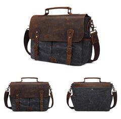 Waxed Canvas and Cowhide Leather Messenger Bag Men Satchel Briefcase Vintage Crossbody Bag Shoulder Bag Laptop Bag Unique Groomsmen Gifts