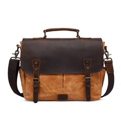 Waxed Canvas and Cowhide Leather Messenger Bag Men Satchel Briefcase Vintage Crossbody Bag Shoulder Bag Laptop Bag Unique Groomsmen Gifts