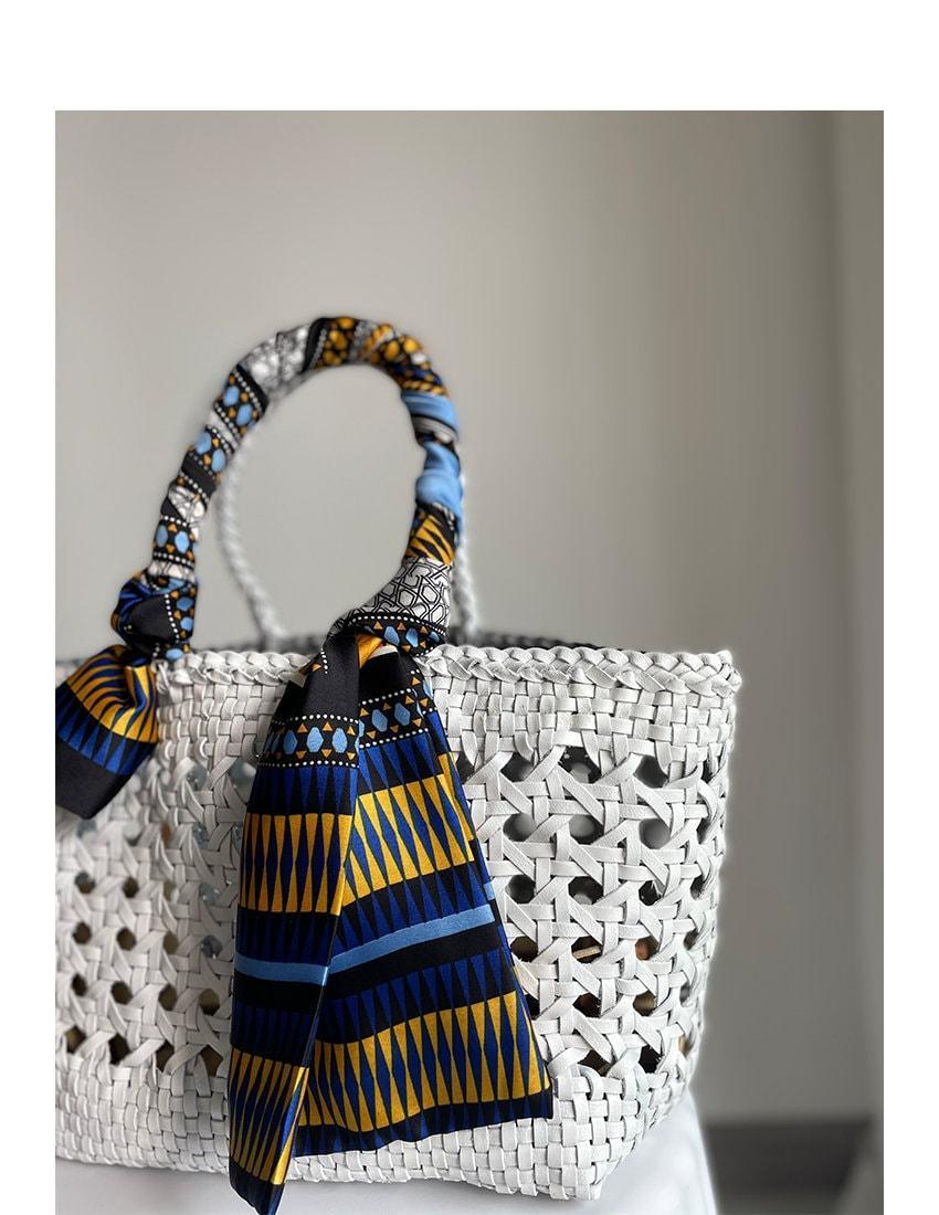 White Genuine Leather Hand Woven Cuboid Shaped Ladies TOTE, Open Rattan Woven Triple Jump Bamboo Ladies Hobo Holiday Bag, Beach Basket Bag