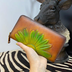 Women's wallet, leather wallet, flower clutch, mothers day gift, flower embossed wallet, long wallet, zipper wallet, women wallet, gifts