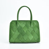 Woven Leather Shoulder Bag, Soft Woven Handbag, Leather Boston Bag, Handmade Shoulder Bag, Modern Leather Crossbody Bag, Forest Green/Brown