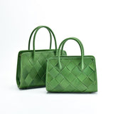 Woven Leather Shoulder Bag, Soft Woven Handbag, Leather Boston Bag, Handmade Shoulder Bag, Modern Leather Crossbody Bag, Forest Green/Brown